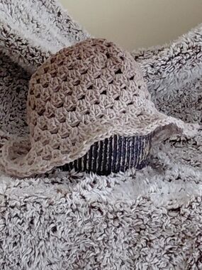 Handmade Crochet Bucket Hat in Light Beige - Women Accessories